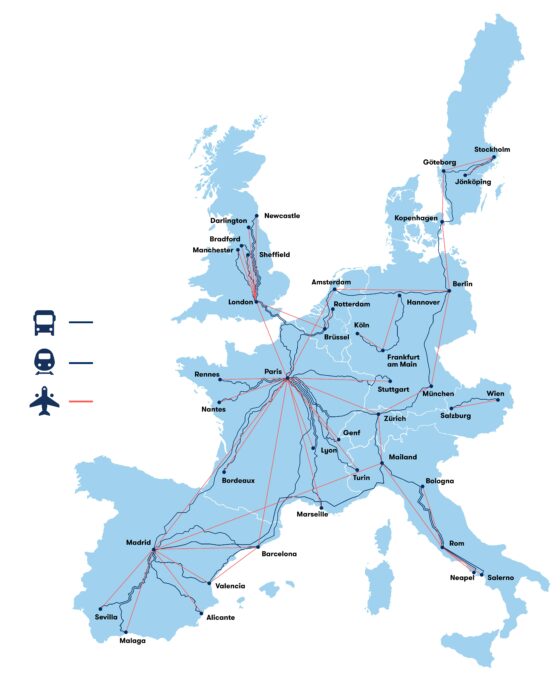 Train vs Flights Karte