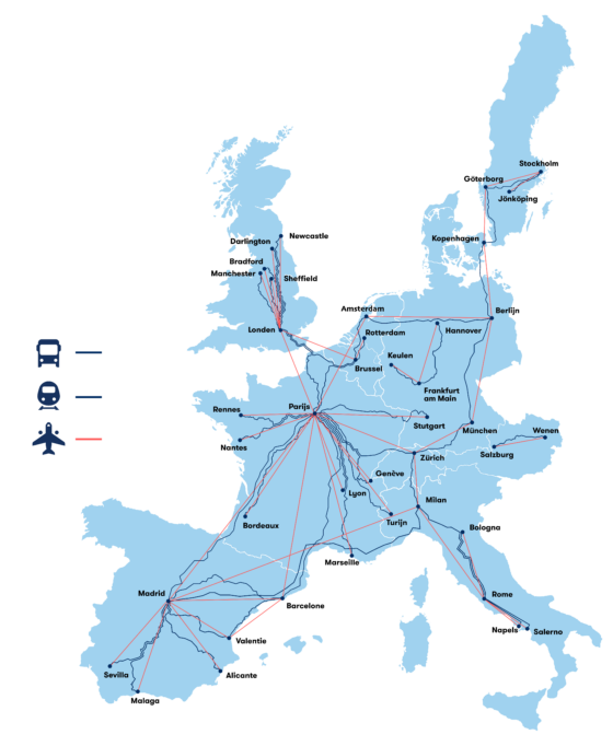 Train vs Flights map
